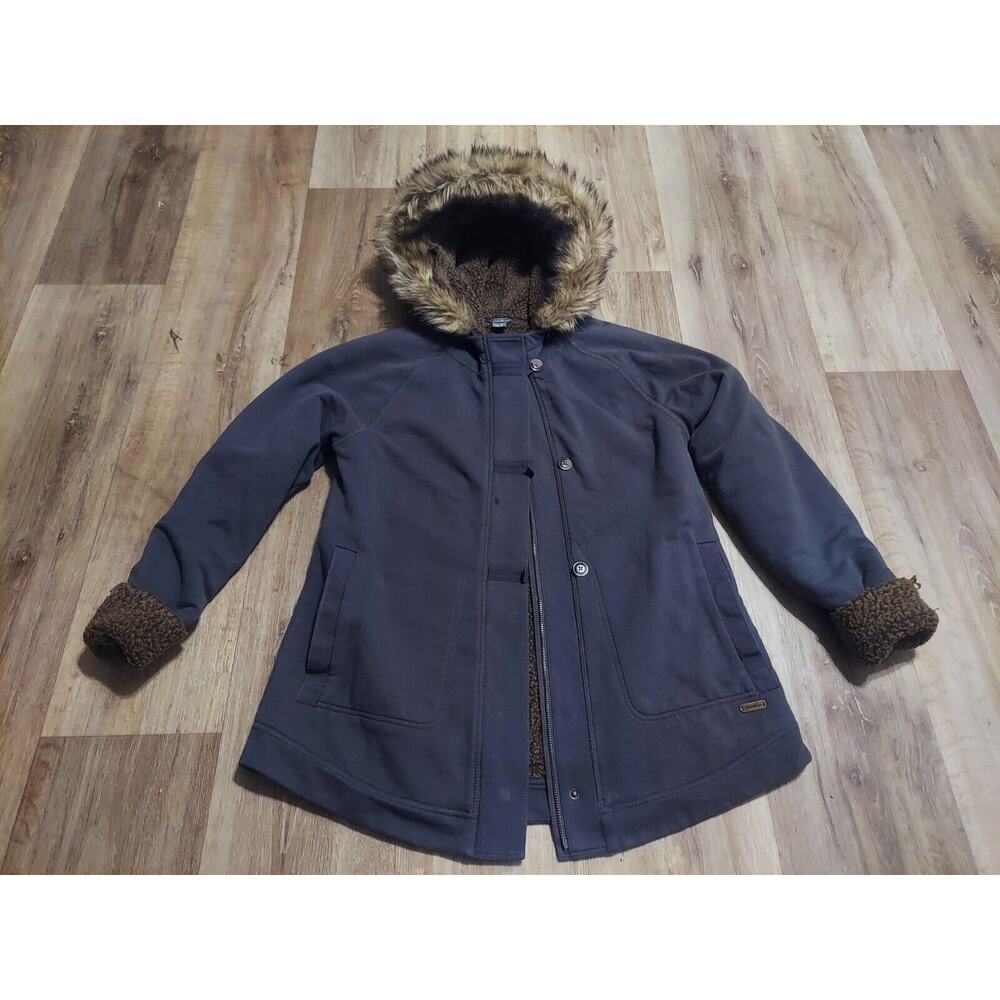 EDDIE BAUER - Sherpa Lined Insulated Faux Fur Hooded Full Zip + Button Parka Med